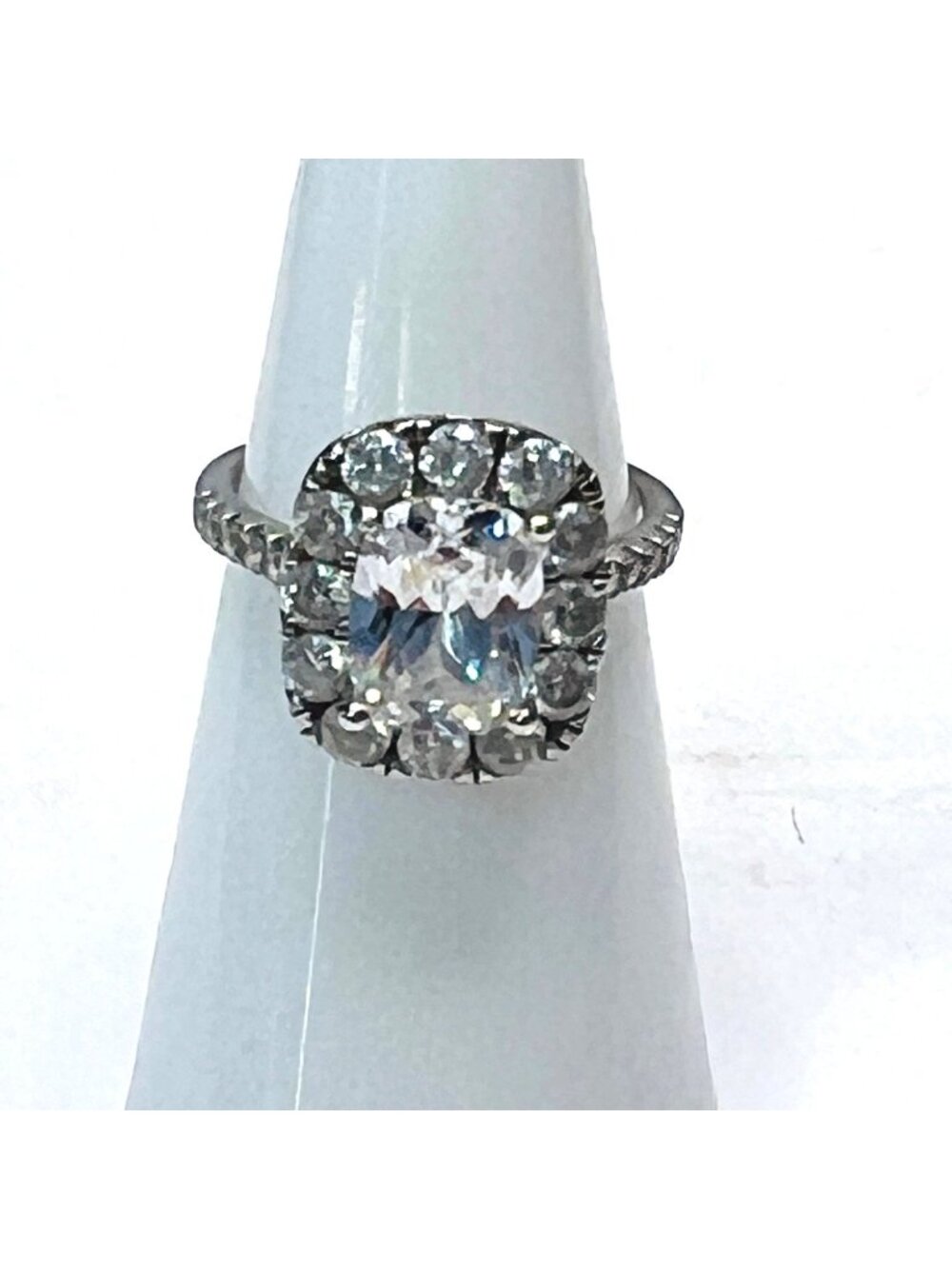 Cushion cut style ring with .925 sterling silver, size 5.5 brilliant sparkle